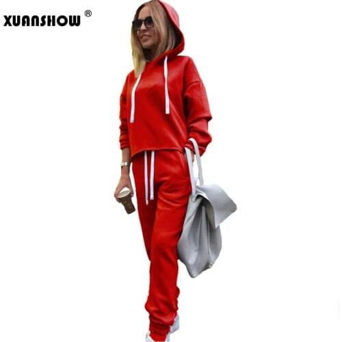 XUANSHOW 2020 Autumn Winter Irregular Solid Womens Outfits Long Sleeve Hoodies and Long Pants Two Piece Set Fitness Tracksuit