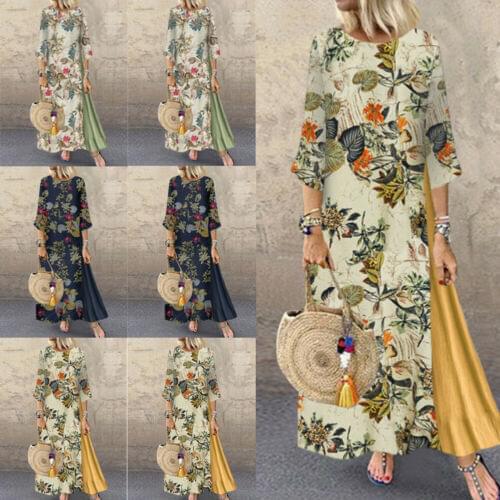 Womens Maxi Beach Dress 2020 Summer Half Sleeve Casual Boho Kaftan Tunic Gypsy Ethnic Style Floral Print Plus Size Dresses S-5XL
