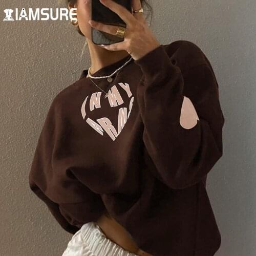 IAMSURE Heart Shape Printed Oversize Sweatshirt Casual Loose Streetwear Long Sleeve O-Neck Top Women 2021 Fashion Autumn Winter