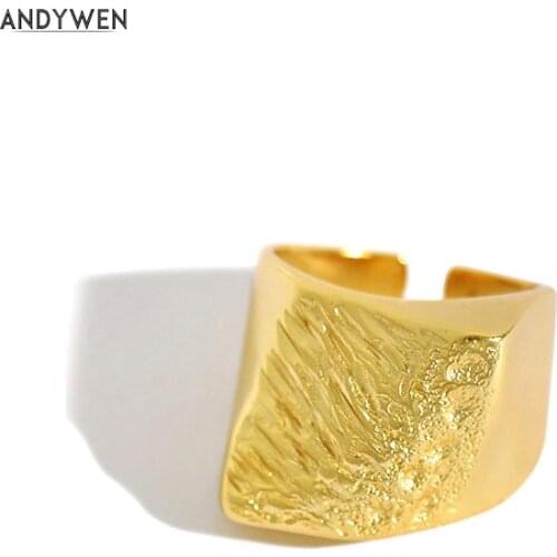 ANDYWEN 925 Sterling Silver Geometric Irregular Resizable Ring Women European Thicker Jewelry Fashion Women Fine Jewelry