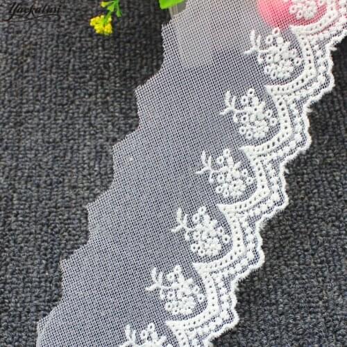 YACKALASI Cotton Lace Mesh Embroidered Applique Soft Tulle Lace Fabrics Eyelet Floral Scallop Sewing Apparel Trim Vintage 6.5CM