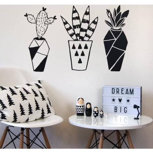 ZOOYOO Geometric Cactus Potted Plants Wall Sticker Home Decor Living Room Bedroom Wall Art Murals Decoration Wallpaper