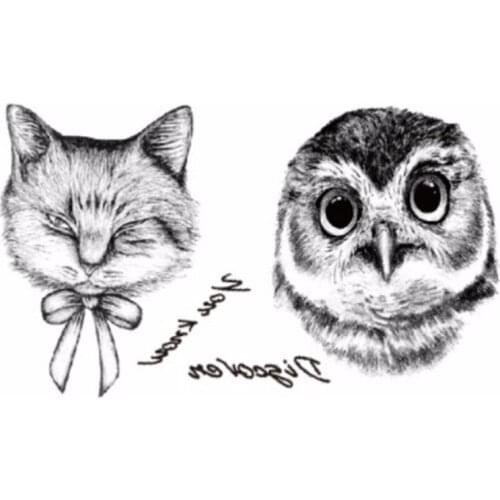 2PCS Waterproof Temporary Tattoos Shot Sexy Men Women Spray Large Black Owl Arm Fake Transfer Tattoo Stickers