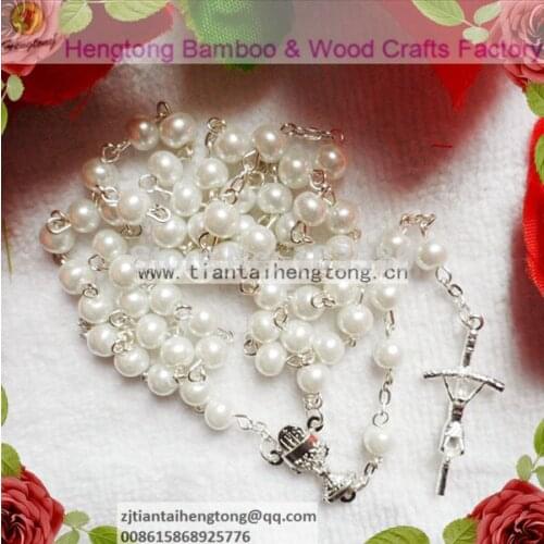 3PCS/pak free shipping 6mm glass faux pearl bead rosary,pearl rosary white color rosary with virgin mary center special offer