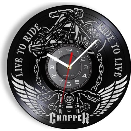 Motocycle Decorative Wall Clock Autocycle Motobike Chain Wing Icon Vintage Design Illuminated Wall Watch Retro Vinyl Disk Crafts