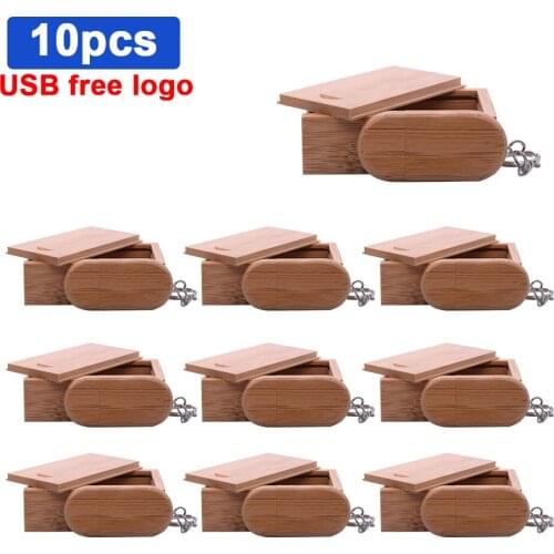 10pcs Custom free Logo Wood Pen Drive + Wooden Box Usb128gb Flash Drive 2.0 Memory Stick Pendrive 64GB 16GB32GB 8GB Wedding Gift