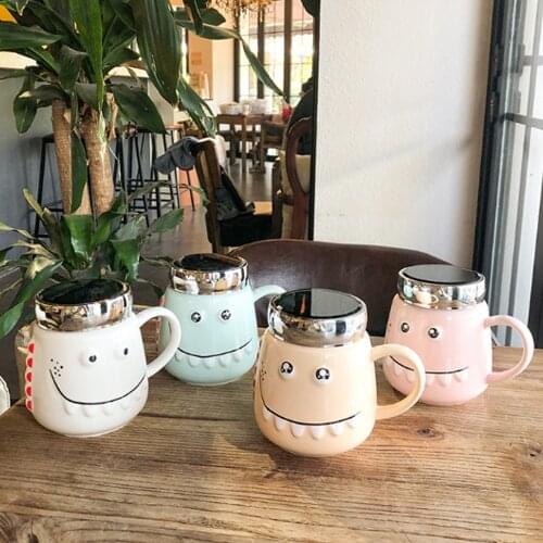 Dinosaur Mirror Cover Ceramic Coffee Milk Cup Creative Student Make Tea Mark Water Cup Classmate Friends Cartoon Cute Gift Cup