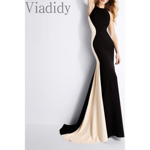Women Sleeveless Patchwork Slim Fit Maxi Dress Sexy Round Neck Bodycon Mermaid Party Dress