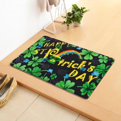 Home Decor Bedroom Rug Shamrocks Leprechauns Kitchen Area Rug Flannel Anti-slip Bathroom Mat Entrance Doormat Living Room Carpet
