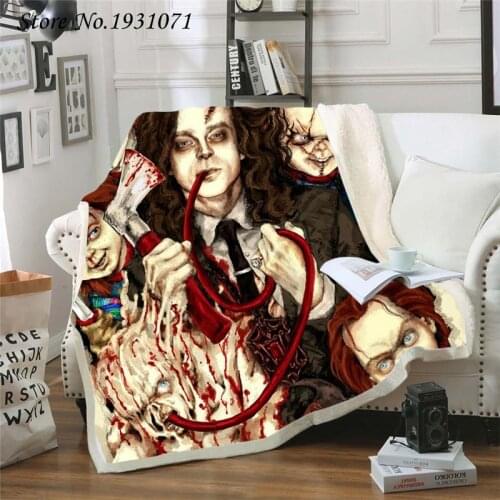 American Horror Movie 3D Printed Fleece Blanket for Beds Thick Quilt Fashion Bedspread Sherpa Throw Blanket Adults Kids 03