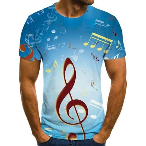 3D men and women bright new musical note printing summer street abstract pattern clothing retro style childrens T-shirt