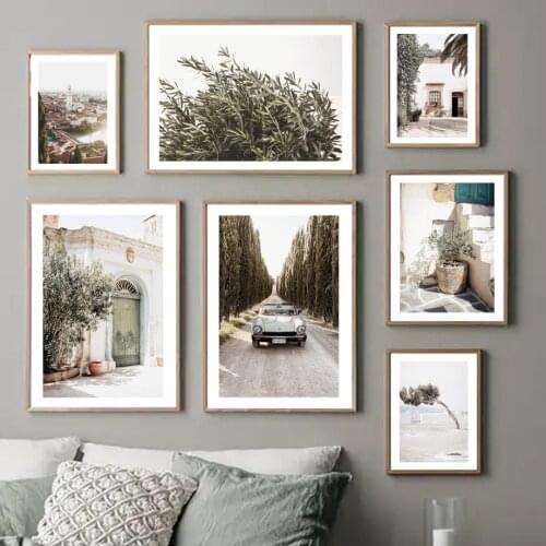 Nordic Poster Road Old Town House Courtyard Garden Potted Plants Wall Art Print Canvas Painting Decor Pictures For Living Room