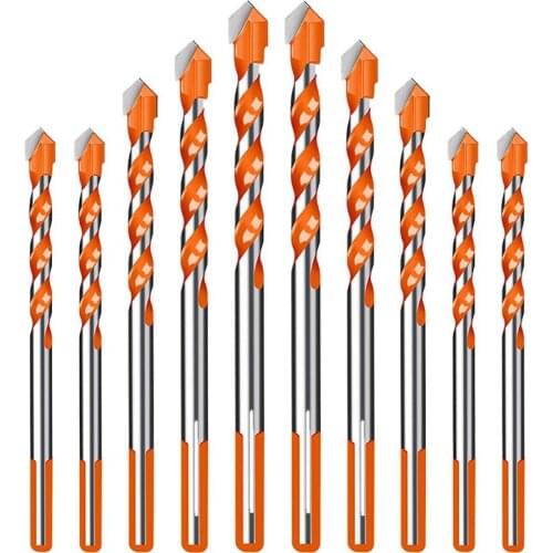 HLZS-10 Pcs Triple-cornered Masonry Drill Bit Set Multifunctional Concrete Drill Bits Ultimate Drill Bits Cement Drill Bits