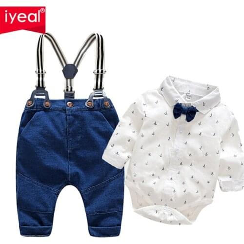 IYEAL Fashion Wedding Birthday Party Baby Boys Clothes Sets Cotton Romper Shirt +Bib Pant Toddler Infant Kids Outfits Costume