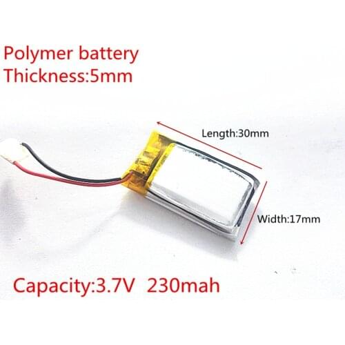 3.7v 230mAh 501730 Lithium Polymer LiPo Rechargeable li ion Battery For DIY Mp3 MP4 MP5 GPS headphone headset toys