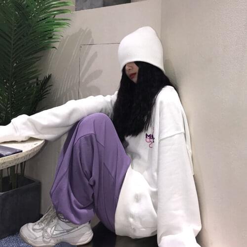 QWEEK Korean Fashion Purple Jogging Sweatpants Women Baggy Harajuku Oversize Joggers Sports Pants Soft Girl Wide Trousers 2021