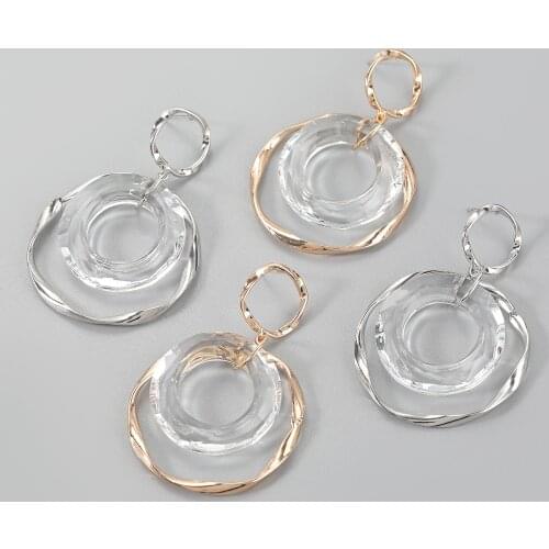 Fashion Metal Round Transparent Resin Earrings Womens Popular Exaggerated Dangle Earrings Party Accessories
