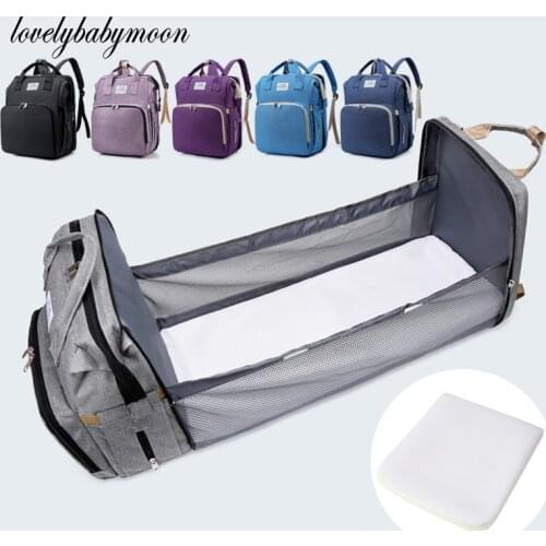 Mummy Bag Crib Design Diaper BagsHigh capacity Waterproof Fabric Nappy Backpack Changing Pad Hooks For Maternity Solid color