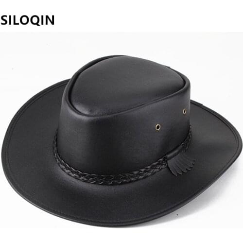 SILOQIN Mens Panama Hat Faux Leather Cowboy Fedoras Wide Brim Sunscreen Beach Hats Horse Riding Camping Travel Hat Fishing Caps