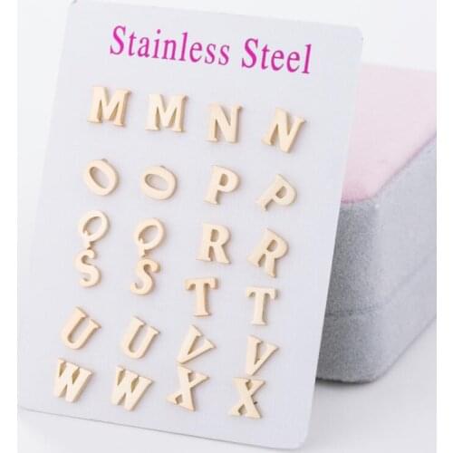 Stainless Steel 26 A-Z Initial Letter Stud Earrings Small Tiny DIY Alphabet Name Earrings Piercing Jewelry Pendientes Brincos