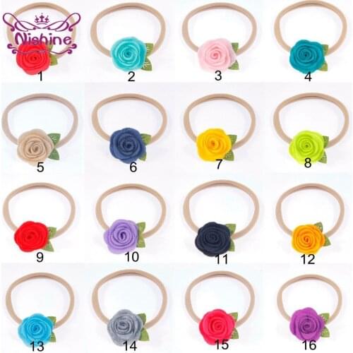 Nishine 6pcs/lot Fashion Handmade Flower Elastic Headband Baby Girl Nylon Hairband Solid Color Floral Headwear Photography Props