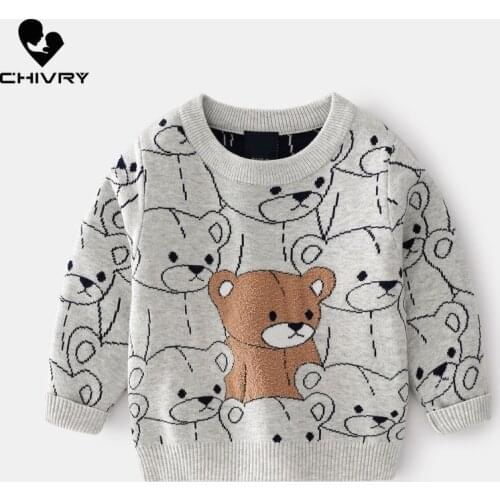 New Kids Children Fashion Pullover Sweater Autumn Winter Boys Cute Cartoon Bear O-neck Knitted Jumper Sweaters Tops Clothing