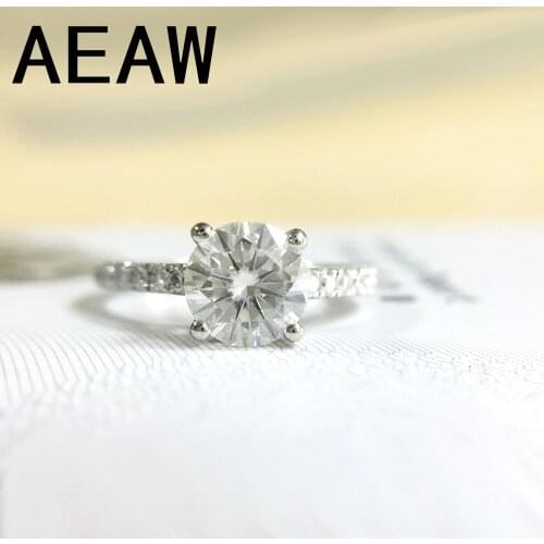 DF Moissanite Diamond 2 CT Engagement Ring with 20pcs side Moissanite Stones in 14K White Gold