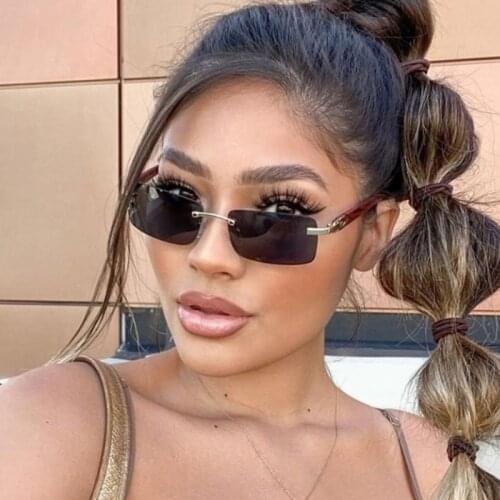 Retro Brand Small Rectangle Sunglasses Women Purple Flower Shades For Women 90s Vintage Rimless Square Sun Glasses Men Unisex