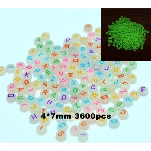 Wholesale 3600pcs 4*7mm Flat Coin Round Letter Beads Colorful Initial Luminous Acrylic Alphabet Loose Lucite Spacer Beads