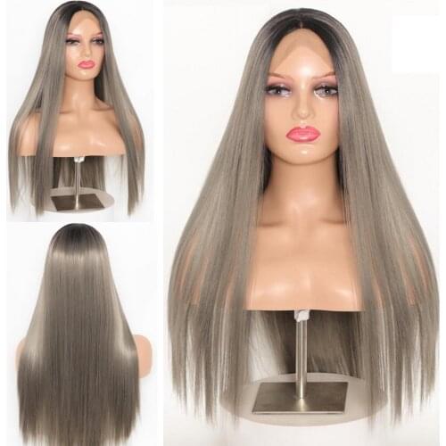 JOY&BEAUTY Cosplay Wigs Ombre Gray Golden Red Long Straight Wig Synthetic Lace Wig 24 Inch Lace Wig Cosplay Synthetic Lace Wig
