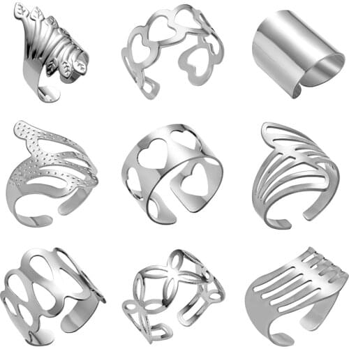 Adjustable Hollow Love Irregular Leaf Texture Carving Can Open Rings Striped Flower Serial Heart Geometric Punk Knuckle Rings