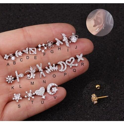 1PC Crystal Flower Stainless Steel Ear Helix Cartilage Body Piercing Earrings Studs