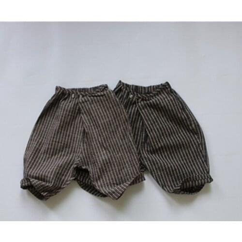 New Autumn Baby Boys Striped Turnip Pants Korean Style Cotton Linen Toddlers Kids Haren Trousers Children Clothes