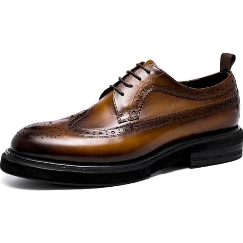 Handmade Men Genuine Cow Leather Brogue Wedding Business Mens Casual Flats Shoes Luxury Brand Black Brown Oxford Shoes Size 46