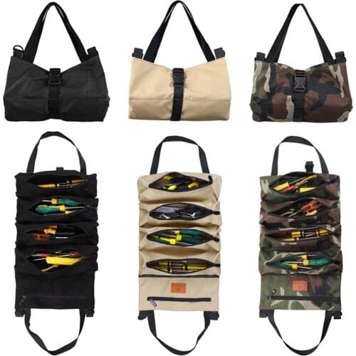 Utility Tool Roll Up Bag Car Tool Storage Bag Oxford Cloth Tool Hanging Pouch Zipper Carrier Car Seat Back Organizer