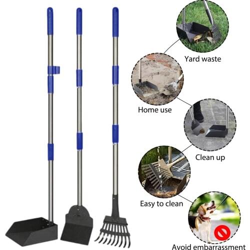 Dog Pooper Scooper Pet Trash Cleaning With Metal Rake Tray Spade For Large Medium Small Dogs Pets, Great For Grass Dirt Gravel