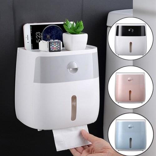 Household Toilet Paper Holder Waterproof Wall-Mounted Bathroom Storage Box With Shelf Plastic Tissue Box WC Roll Paper Holder