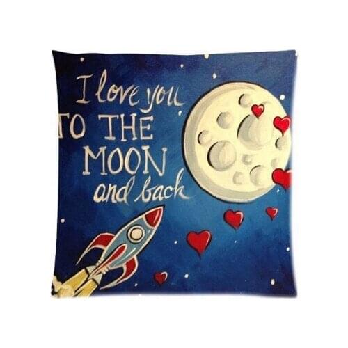 I Love You To The Moon And Back Rocket Send My Love to Iinda Pillow Sham Zippered Square Throw Pillowcase Two Sides Cushion Case