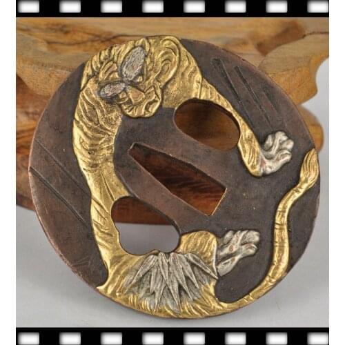 Japan samurai sword accessories copper Katana tsuba #21-Dragon and tiger design