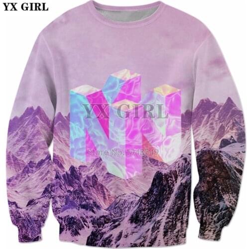 YX GIRL 2018 New Fashion Mens 3d sweatshirt Nintendo 64 Vaporwave Snowy Mountain Collection Printed Crewneck Pullovers