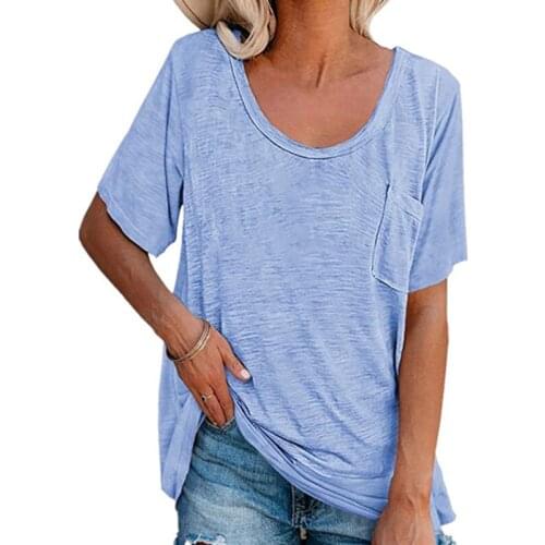 Women T Shirt Summer Casual Short Sleeve Tee Shirts Basic Pocket Ladies Beach Wear Loose Tops