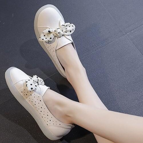 Womens Summer Genuine Leather Hollow Out Shoes Woman Slip On Ballet Flats Female Shallow Loafers Casual Sweet Ladies Footwear