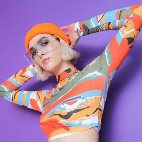 Womens autumn 2021 new sexy still round neck pullover casual slim long sleeve short print jacket