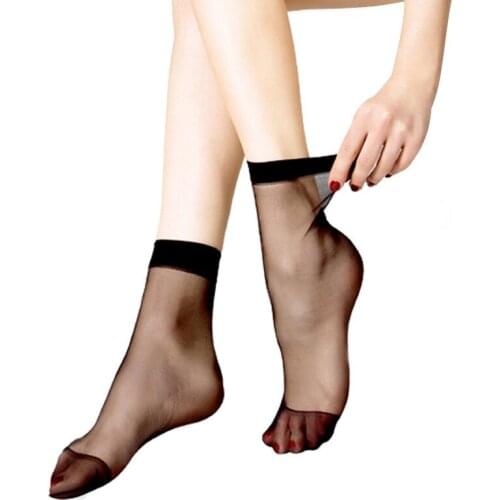 10airs women summer sexy ultrathin transparent crystal silk socks high elastic skin color nylon short socks female thin sox