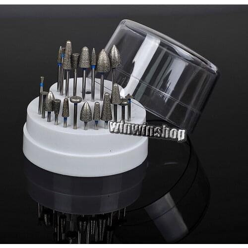 20 pcs Dental Lab Assorted Diamond Burs Millers Tooth Drill Jewelers 2.35mm NEW +1pc 60 Hole Block