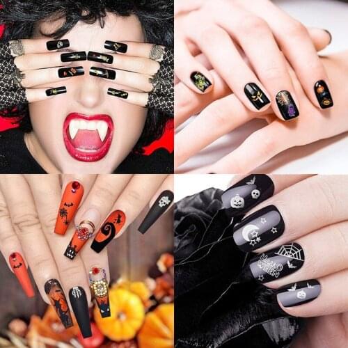 2021 Laser Halloween Nail Stickers Spider Web Maple Leaf Pumpkin Temporary Nail Art Decoration Festival Zombie Sticker 3D Decals