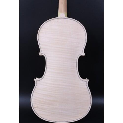 4/4 Unfinished Violin Full Size White Violin Tiger Flame maple Spruce wood Hand made One piece wood