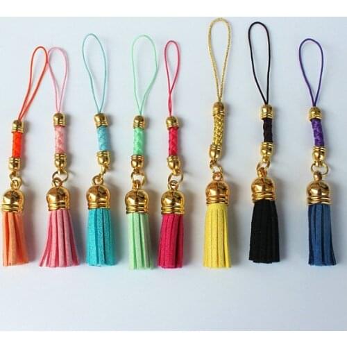 8pcs Faux tassels Cell Phone Straps,Accessories,Lucky Suede Leather Tassel Cell Phone Straps DIY Charms Car Handbag Pendant gift
