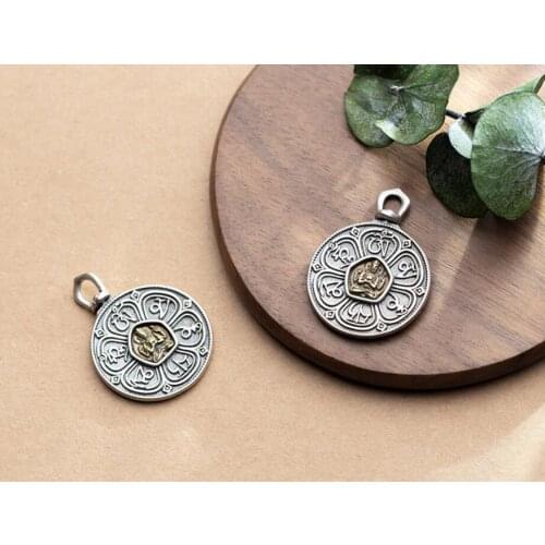 925 Sterling Silver Om mani padme hum Lotus Buddha Pendant 25mm A2175