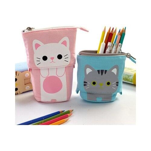 Stand Up Pencil Holder Pencil Case Pen Bag Cute Cartoon Stationery Organizer Cosmetics Pouch for Students